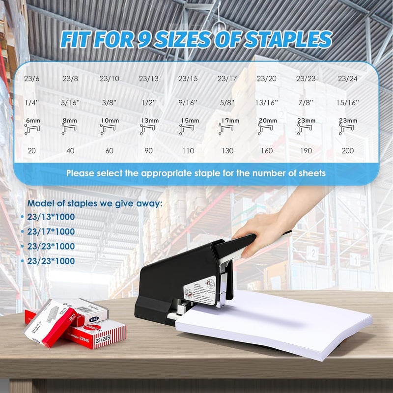 Frifreego Heavy Duty Stapler 210 Sheets Large Capacity Office Staplers for Desk with 4000 Staples, Black Labor Saving Stapler with Adjustable Stapling, Jam Free for Office, Classroom Paper Binding - Image 3
